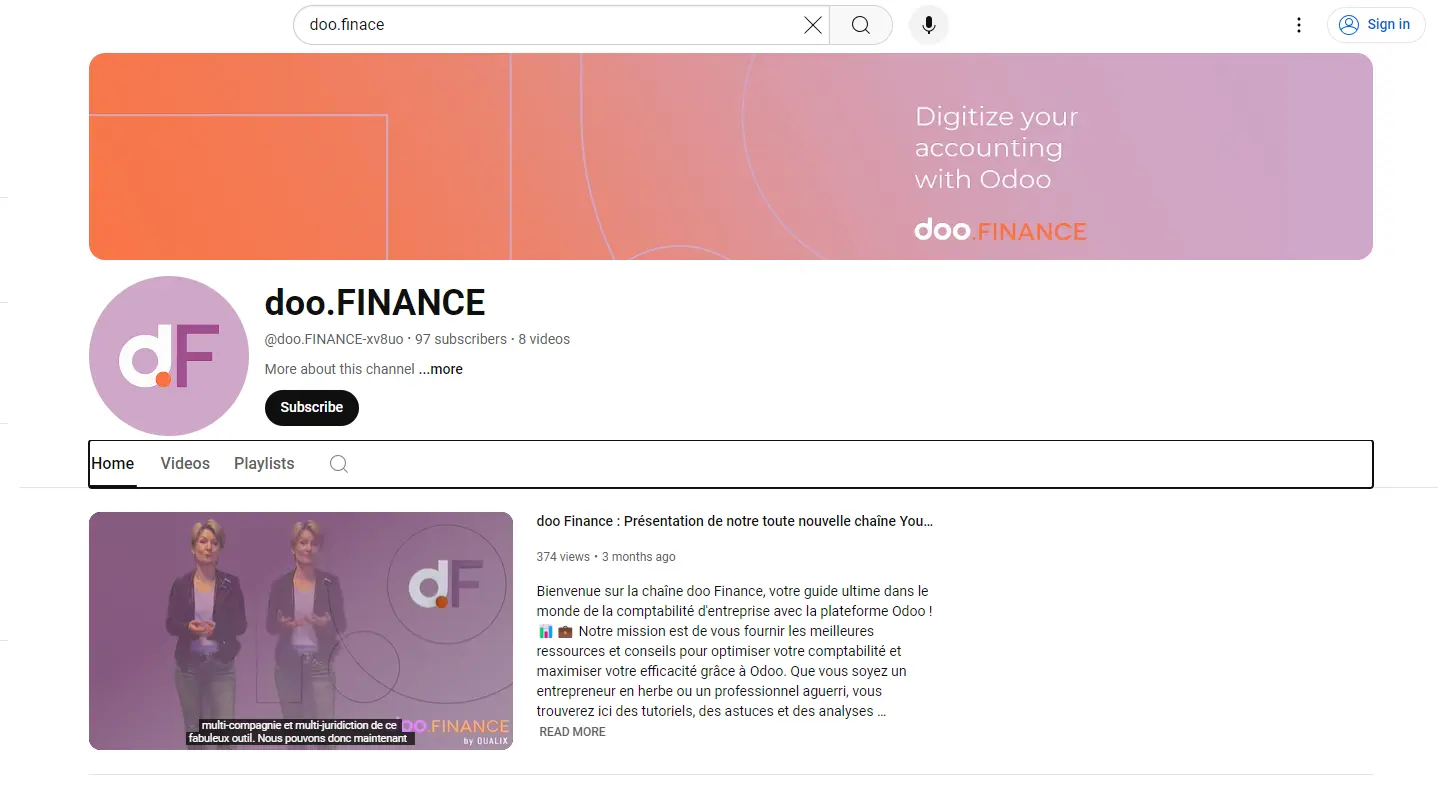 YouTube-Kanal von doo.FINANCE: Tutorials zu Buchhaltung und Odoo
